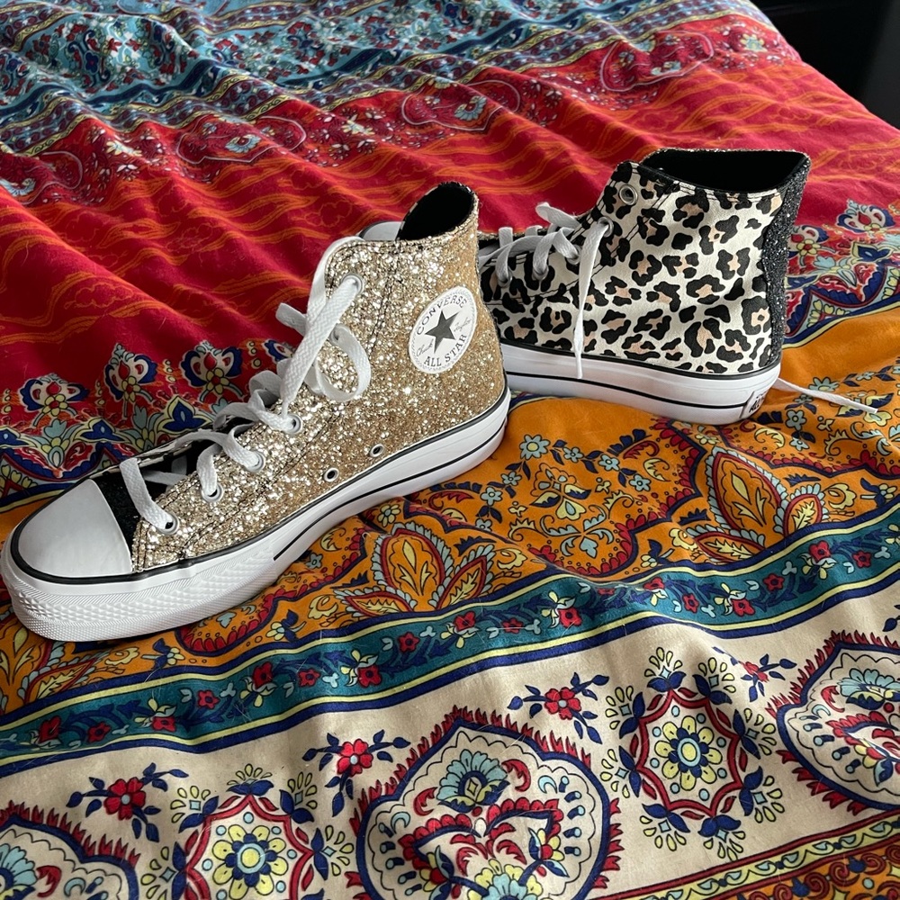Custom made leopard glitter converse